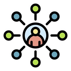 Sticker - Business training scheme icon. Outline business training scheme vector icon color flat isolated