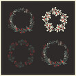 Vector collection of whimsical Christmas wreaths. Traditional holiday decoration, season greetings template. Botanical design elements. Winter foliage, elegant floral background.