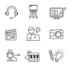 Wall Mural - set of content creator icon in linear style isolated on white background