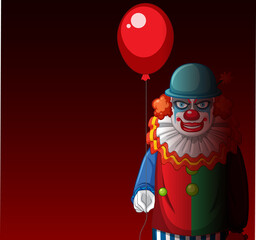 Poster - Creepy clown holding balloon on red background