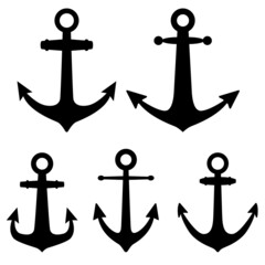 Wall Mural - Set of Illustrations of ship anchors in monochrome style. Design element for logo, emblem, sign, poster, t shirt. Vector illustration