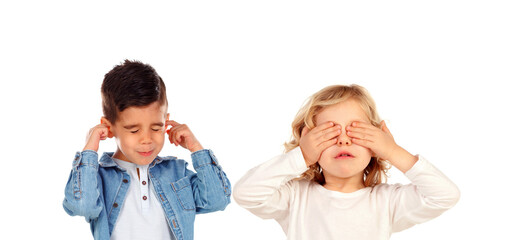 Wall Mural - Children covering his ears an other one his eyes