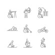 © bsd studio - Athletes with disabilities linear icons set. Adaptive sport tournaments. People with disability. Customizable thin line contour symbols. Isolated vector outline illustrations. Editable stroke