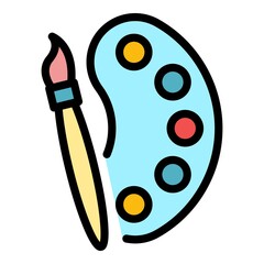 Sticker - Paintbrush color palette icon. Outline paintbrush color palette vector icon color flat isolated