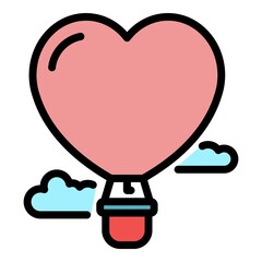 Sticker - Heart hot air balloon icon. Outline heart hot air balloon vector icon color flat isolated