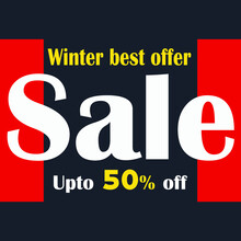 Winter Best Offer Sale Up To 50% Off. Yellow Text Tag Label With Black Background. Sale Promotion Square Banner. Discount Stamp . Discount Badge Template. Shopping And Price Symbol For Website, Shop