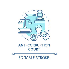 Wall Mural - Anti corruption court blue concept icon. Measures against bribery abstract idea thin line illustration. Government combat against bribes. Vector isolated outline color drawing. Editable stroke