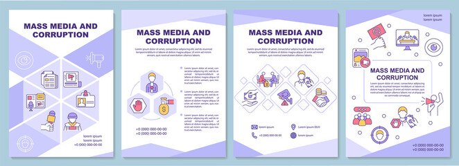 Mass media corruption brochure template. Mass media accountability. Flyer, booklet, leaflet print, cover design with linear icons. Vector layouts for presentation, annual reports, advertisement pages