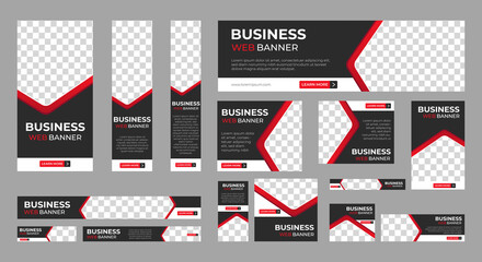 Abstract banner design web template Set, Horizontal header web banner. Modern Gradient Red and Black cover header background for website design, Social Media Cover ads banner, flyer, invitation card