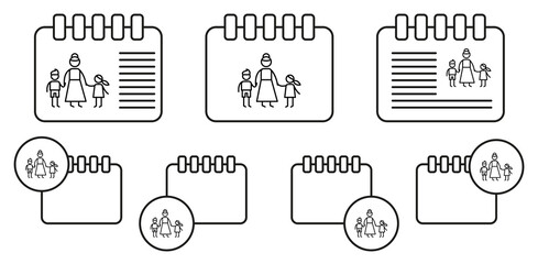 Wall Mural - Mother, children vector icon in calender set illustration for ui and ux, website or mobile application