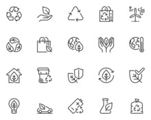Ecology. Recycling, Alternative Energy Source. Simple Vector Line Icons. Editable Stroke. 48x48 Pixel Perfect.
