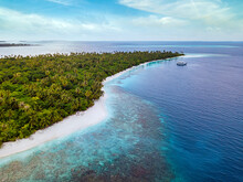 Maldives, Kolhumadulu Atoll, Aerial View Of Forested Coastline Of Kanimeedhoo Island