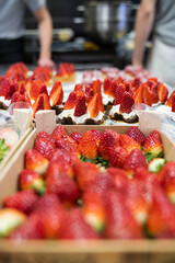 Sticker - Closeup of French strawberry tarts in a