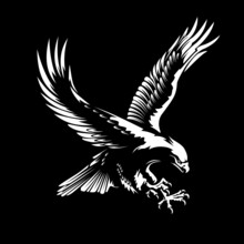 Vintage Eagle, Great Design For Any Purposes. Vector Illustration Design. American Eagle Vector Design. Vintage Background. Flying Bald Eagle. Black Background. Vector Icon.