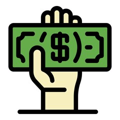 Canvas Print - Dollar in hand icon. Outline dollar in hand vector icon color flat isolated