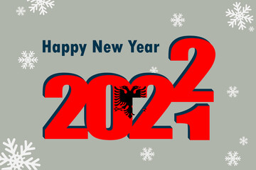 New year's card 2022. An element of the flag of Albania, a festive inscription and snowflakes are depicted. It can be used as a promotional poster, postcard, website, or national greeting.