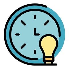 Poster - Clock and light bulb icon. Outline clock and light bulb vector icon color flat isolated
