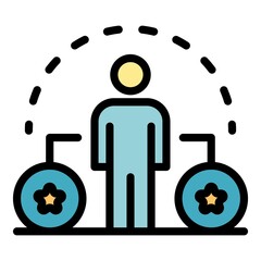 Sticker - Man and two stars in a circle icon. Outline man and two stars in a circle vector icon color flat isolated