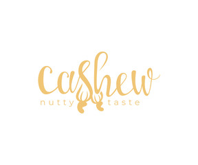 Wall Mural - Cashew, nut, fruit, wordmark, lettering and typography, logo design. Food, raw food, organic food, vector design and illustration