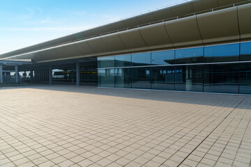 Poster - Panoramic skyline and buildings with empty concrete square floor