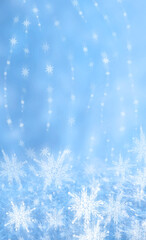 Wall Mural - New Year's Christmas background with snowflakes, bokeh.  Blank template for a Christmas card