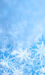 Wall Mural - New Year's Christmas background with snowflakes, bokeh.  Blank template for a Christmas card