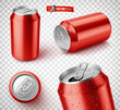 Vector realistic illustration of red soda cans on a transparent background.
