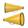 Old megaphone yellow from two angles on a white background, 3d render