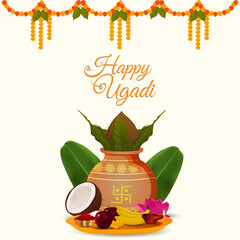 Wall Mural - Happy ugadi celebration greeting card with creative illustration and background