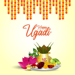 Wall Mural - Happy ugadi celebration greeting card with creative illustration and background