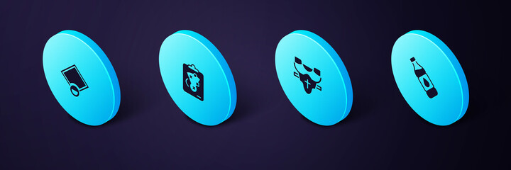 set isometric bottle of water, player chest protector, planning strategy and baseball field icon. ve