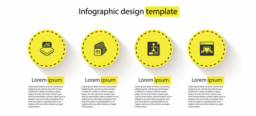 Set Processor with microcircuits CPU, , Flowchart and Browser shield. Business infographic template. Vector