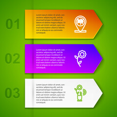 set line location and tree, flower, smart farming technology and . business infographic template. ve