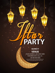 Poster - Iftar party celebration with creative arabic golden lantern and moon