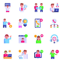 Poster - BPO and Customer Services Flat Icons 