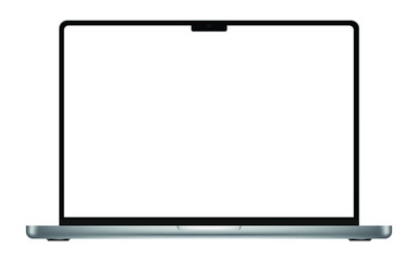 Wall Mural - Realistic Darkgrey Notebook with Transparent Screen Isolated. New Laptop. Open Display. Can Use for Project, Presentation. Blank Device Mock Up. Separate Groups and Layers. Easily Editable Vector.