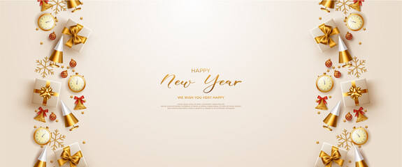 New year frame card with realistic new year decoration.