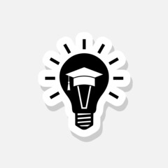 Sticker - Light bulb and graduation cap sticker icon isolated on white background