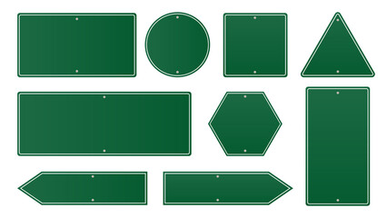 Wall Mural - Collection of blank green road sign or Empty traffic signs isolated on white background. illustration vector