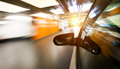 Wall Mural - View from Side of high-speed car in the tunnel, Motion Blur