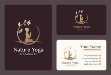 Women Yoga Logo Design Combine With Flower Branch.