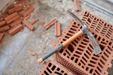  Pickaxe on some brick blocks in a house under construction