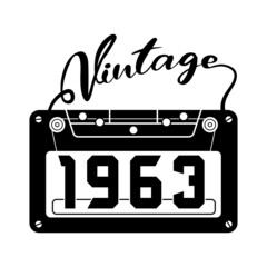 Wall Mural - vintage 1963 Retro Cassette Tape, 1963 birthday typography design