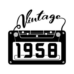 Wall Mural - vintage 1958 Retro Cassette Tape, 1958 birthday typography design