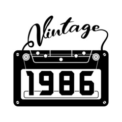 Wall Mural - vintage 1986 Retro Cassette Tape, 1986 birthday typography design