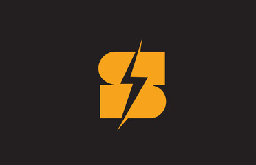 S yellow black alphabet letter logo icon. Electric lightning design for power or energy business