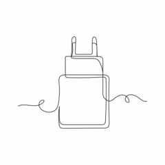 Wall Mural - Vector continuous one single line drawing icon of fast usb charger in silhouette on a white background. Linear stylized.
