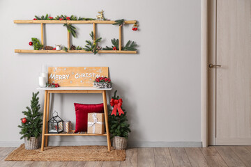 Interior of modern room decorated for Christmas