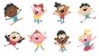 © Amir - Happy Diverse Kids Boys and Girls Jumping Inclusive Cartoon Children