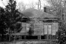 Haunted Abandoned Scary Rural Rundown Old Shack House Black And White Halloween Spooky Photograph Scene